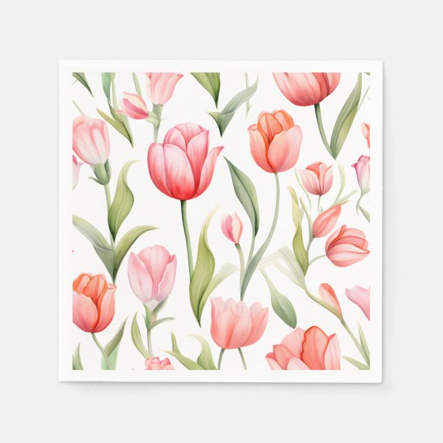 Elegant Watercolor Tulips Napkins (Front)