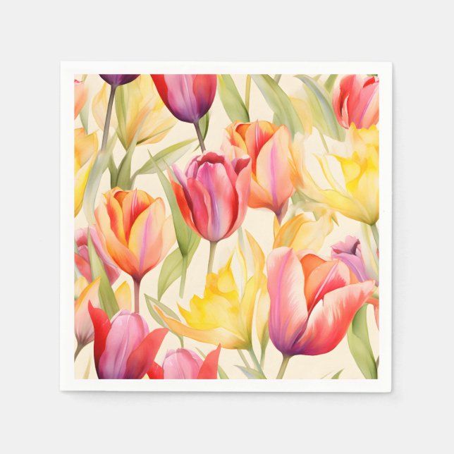 Elegant Watercolor Tulips Napkins (Front)
