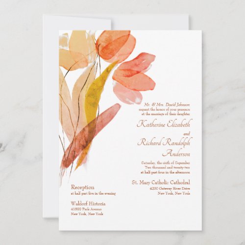 Elegant Watercolor Tulips Terracotta Wedding Invitation