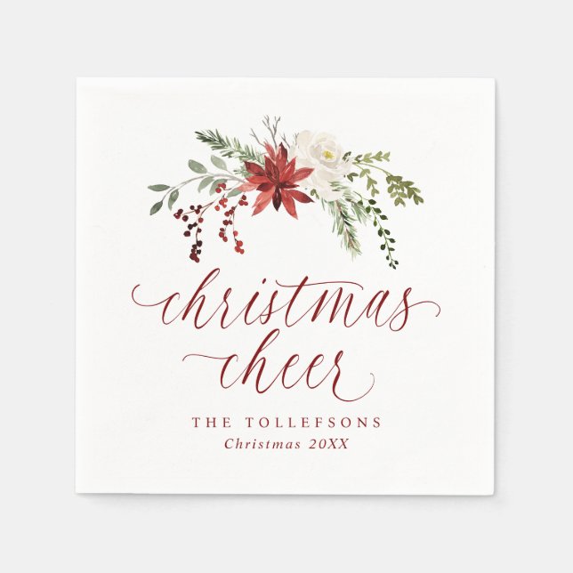 Elegant Watercolor Typography Christmas Cheer Napkins (Front)