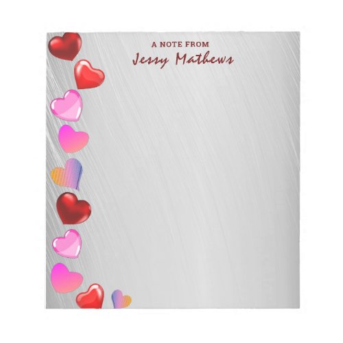 ELEGANT WATERCOLOR VALENTINE LOVE  HEARTS SILVER NOTEPAD