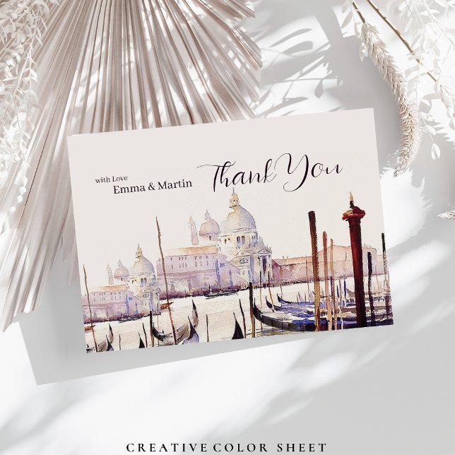 Elegant Watercolor Venice Illustration Italy Thank You Card (Creator Uploaded)