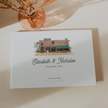 Elegant Watercolor Venue Illustration Wedding Guest Book by IYHTVDesigns at Zazzle