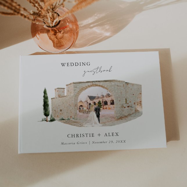 Elegant Watercolor Venue Illustration Wedding Guest Book (Creator Uploaded)