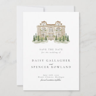 Elegant Watercolor Venue Illustration Wedding Save The Date