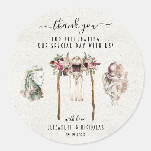 Elegant Watercolor Viking  Wedding Favor Classic Round Sticker