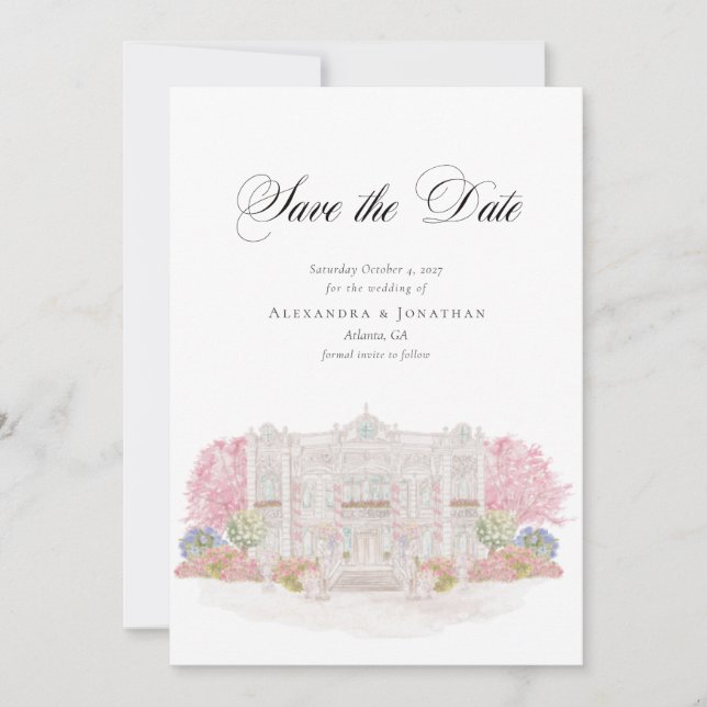 Elegant Watercolor Villa Wedding Save the Date  Invitation (Front)