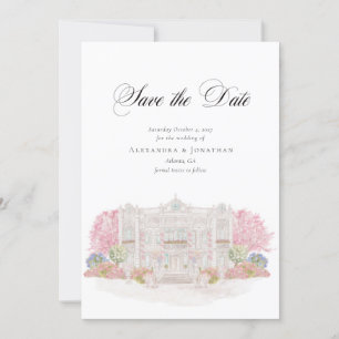 Elegant Watercolor Villa Wedding Save the Date Invitation