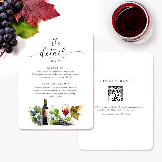 Elegant Watercolor Vineyard Details RSVP QR Code Enclosure Card (Creator Uploaded)
