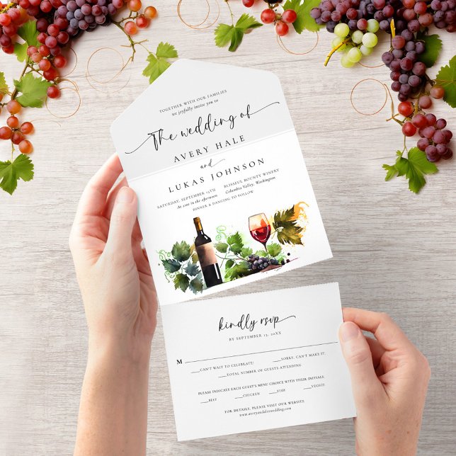 Elegant Watercolor Vineyard Monogram Wedding All In One Invitation (Creator Uploaded)