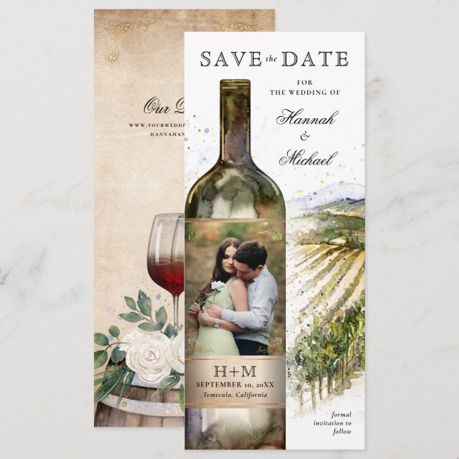 Elegant Watercolor Vineyard Wedding Save The Date (Front/Back)