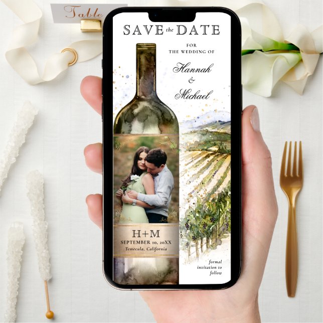 Elegant Watercolor Vineyard Wedding Save The Date (Front Digital)