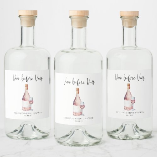 Elegant Watercolor Vino Before Vows Bridal Shower Liquor Bottle Label
