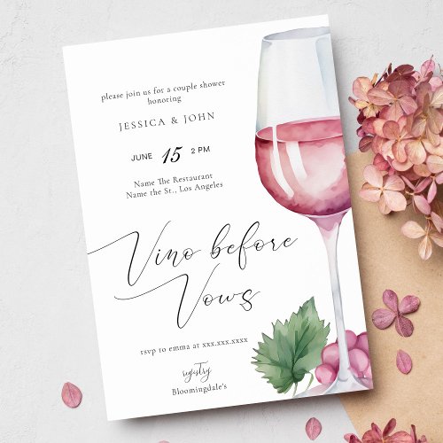 Elegant Watercolor Vino before Vows Couple Shower Invitation