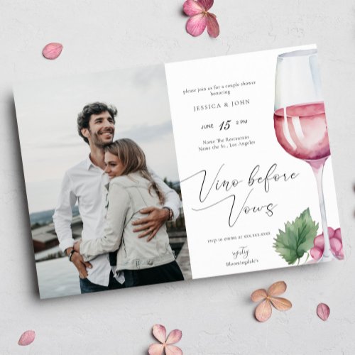 Elegant Watercolor Vino before Vows Couples Shower Invitation