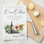Elegant Watercolor Vino Vibes Vineyard Quote Kitchen Towel<br><div class="desc">Enhance your kitchen with our Elegant Watercolor Vino Vibes Vineyard Quote Initials Kitchen Towel, combining style and functionality. Surprise your guests with this unique favor, or gift it to a bride-to-be or a wine and cooking enthusiast. This custom kitchen towel adds a personal and elegant touch to any home, making...</div>