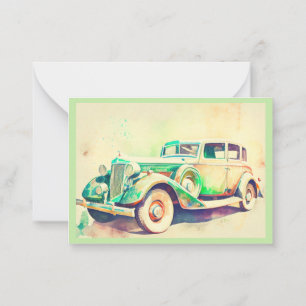 ELEGANT WATERCOLOR VINTAGE CAR DESIGN  NOTE CARD