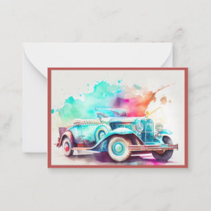 ELEGANT WATERCOLOR VINTAGE CAR DESIGN NOTE CARD