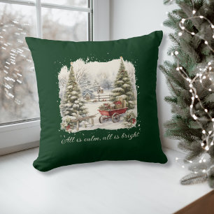 Elegant Watercolor Vintage Christmas Script Throw Pillow