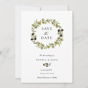 Elegant watercolor Vintage Olive wreath Save The Date