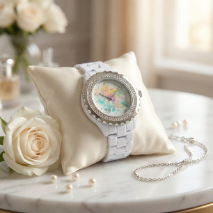 Elegant Watercolor Vintage Pastel Butterfly Roses Watch