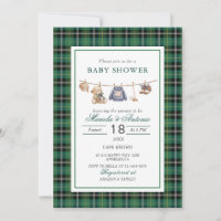 Elegant Watercolor Vintage plaid teddy bear Baby