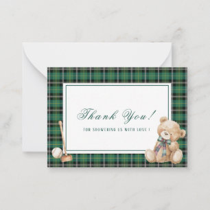 Elegant Watercolor Vintage Plaid teddy bear preppy Note Card