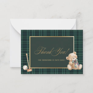 Elegant Watercolor Vintage Plaid teddy bear preppy Note Card