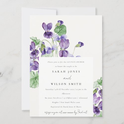 Elegant Watercolor Violet Floral Couples Shower Invitation