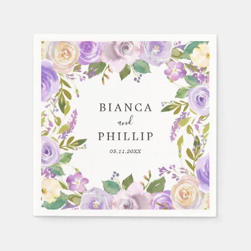 Elegant Watercolor Violet Purple Floral Wedding Napkins