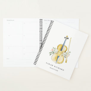 Elegant Watercolor Violin Musician Music Teacher Planner