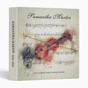 Elegant Watercolor Violin School Music 3 Ring Binder