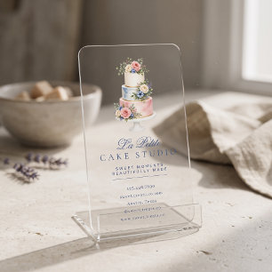 Elegant Watercolor Wedding Cake Bakery Clear Business Cards