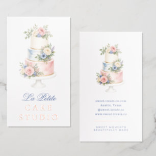 Elegant Watercolor Wedding Cake Bakery Foil Business Cards