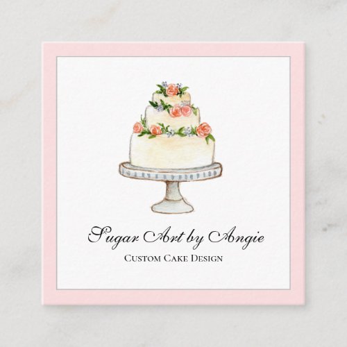 Elegant watercolor Wedding cake bakery Square Busi Square Business Card