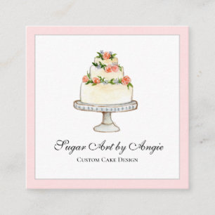 Elegant Watercolor Wedding cake bakery Square Business Card