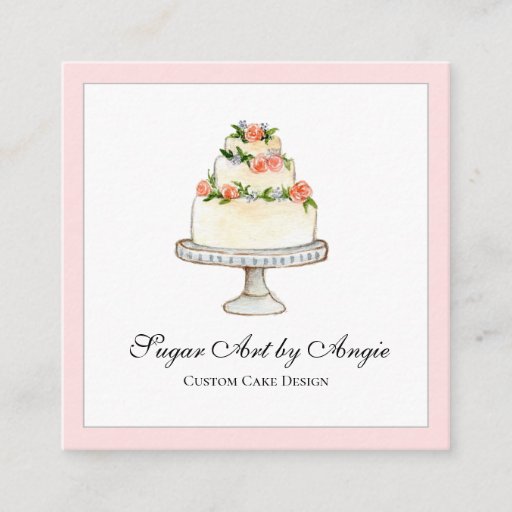 Customizable Elegant Watercolor Wedding cake bakery Square Square Business Card