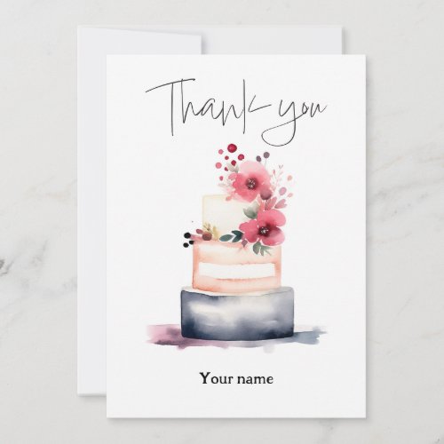 Elegant Watercolor Wedding Cake bridal shower Thank You Card