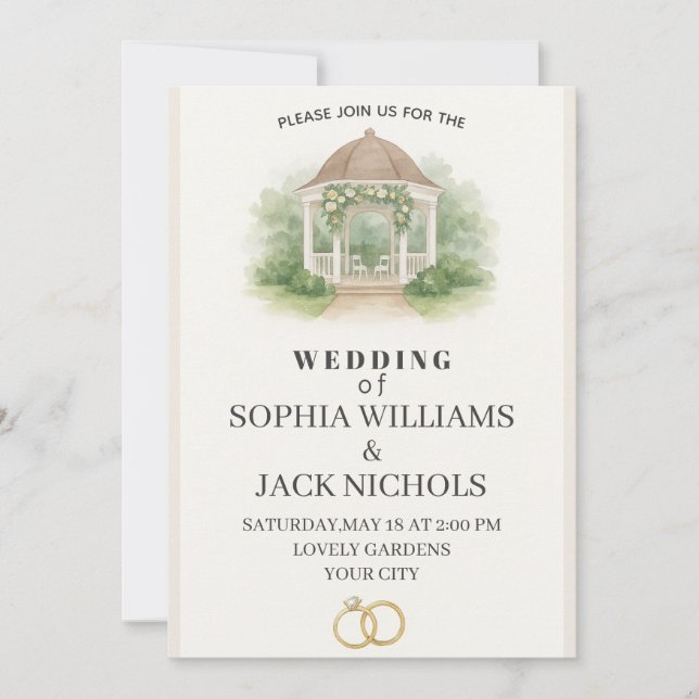 Elegant Watercolor Wedding Ceremony - Classy Beige Invitation (Front)