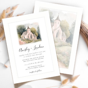 Elegant Watercolor Wedding Chapel Illustration Invitation