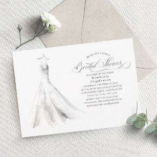 Elegant Watercolor Wedding Dress Bridal Shower Invitation