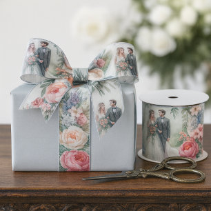 Elegant Watercolor Wedding Floral  Grosgrain Ribbon