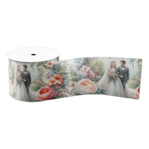 Elegant Watercolor Wedding Floral Grosgrain Ribbon