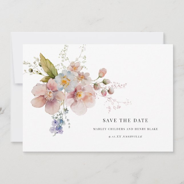 Elegant Watercolor Wedding Floral Save the Date  (Front)