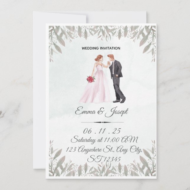Elegant Watercolor Wedding Invitation  (Front)