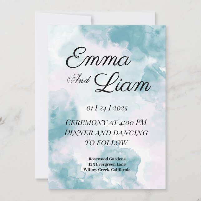 Elegant Watercolor Wedding Invitation  (Front)