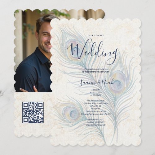 Elegant Watercolor Wedding Peacock Feathers TLW26 Invitation