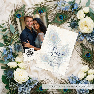 Elegant Watercolor Wedding Peacock Feathers TLW26 Save The Date