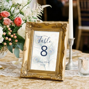 Elegant Watercolor Wedding Peacock Feathers TLW26 Table Number