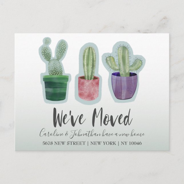 Elegant Watercolor We've Moved Cactus Announcement (Front)